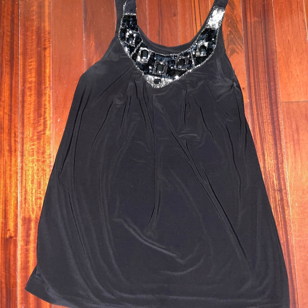 Frank Lyman design black tunic blouse jewels size 8